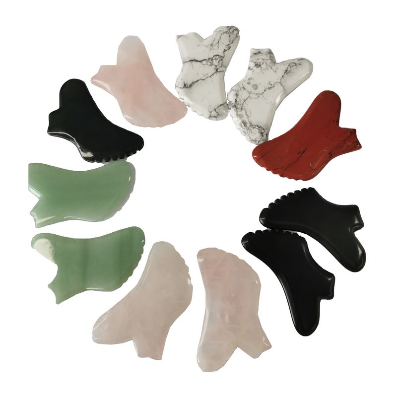 Pietra preziosa personalizzata Rose Quartz Rosso Jasper Howlite Guasha Giada Gua Sha Facial Scraping Massaggio Strumento con controllo del tempo